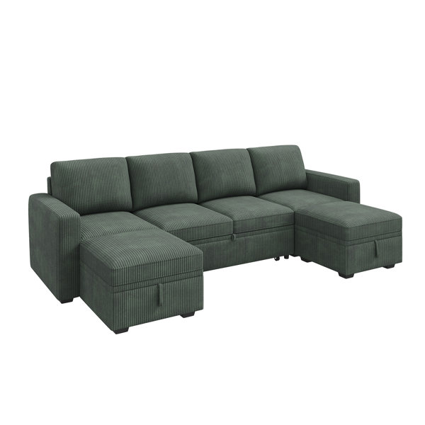 Latitude Run® U Shaped Sleeper Sofa Pull Out Couch Storage Sectional
